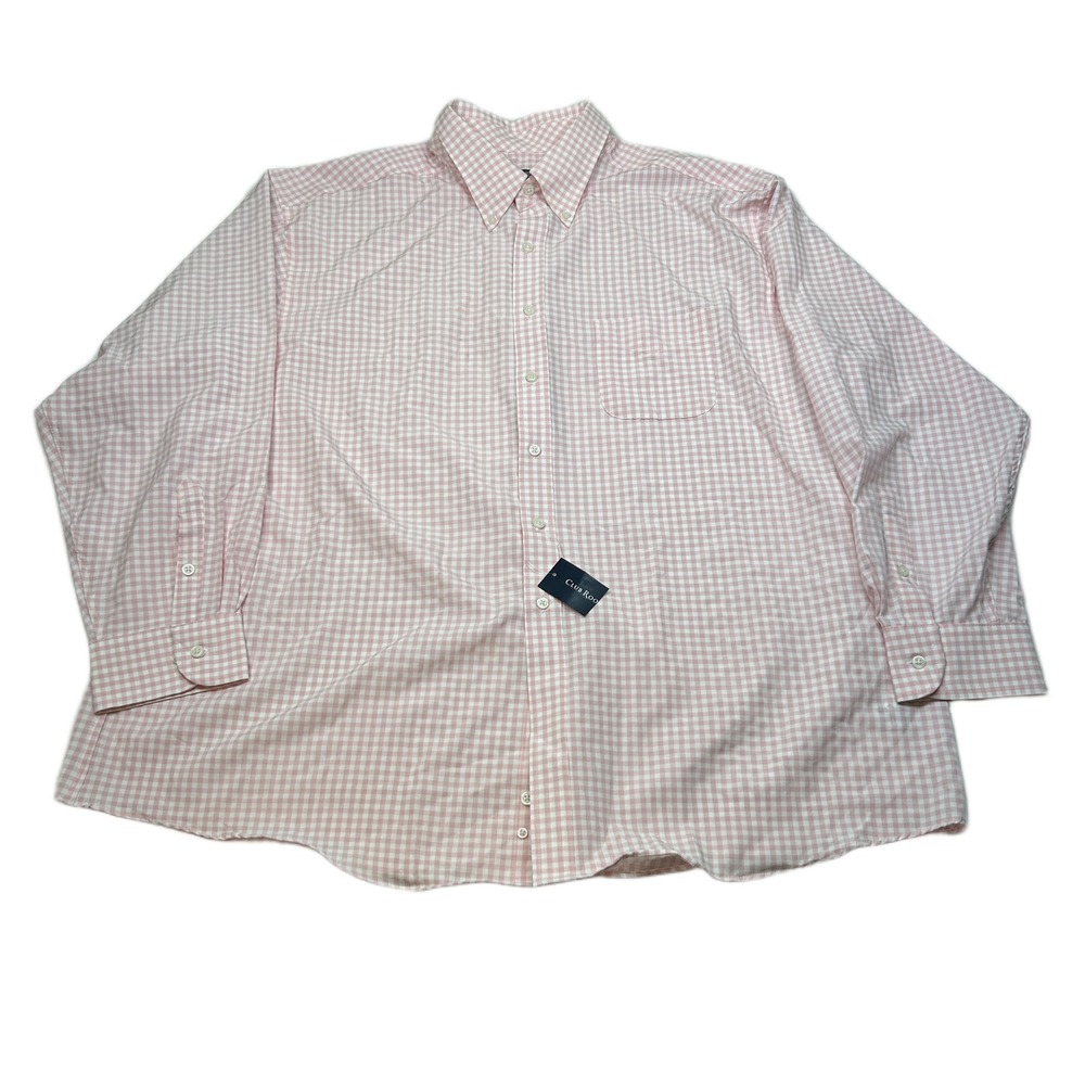 Club Room Traveler Dress Shirt Mens 3XL 19 34/35 Regular Fit Pink‎ Gingham NEW